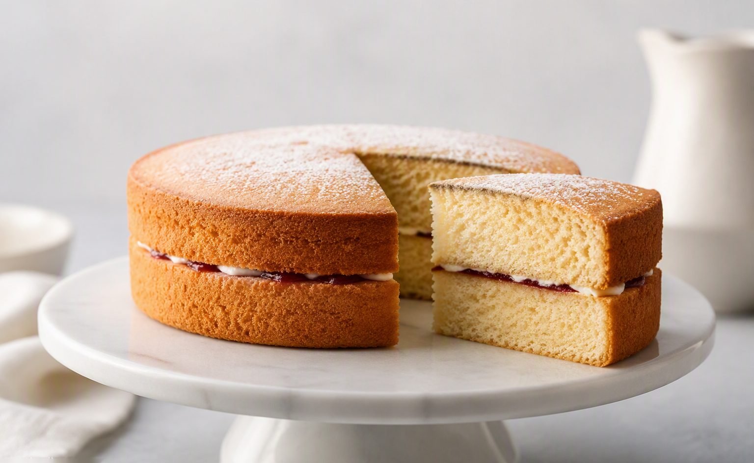 Illustrative image — Layered sponge cakes being assembled on a stainless steel conveyor line in a commercial cake factory