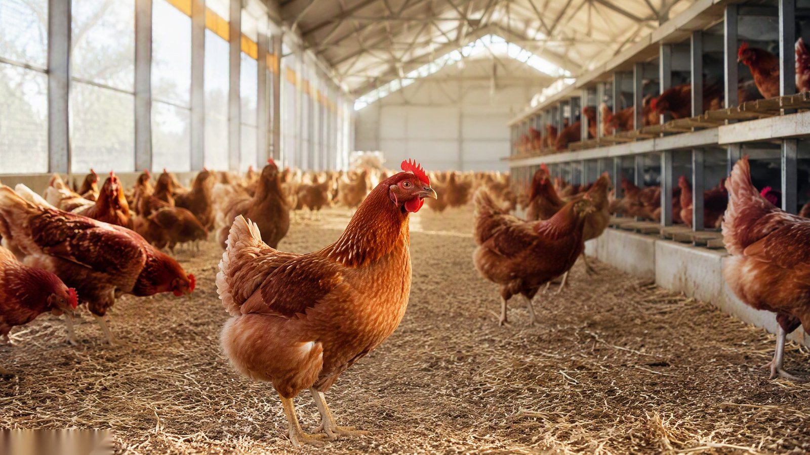 Poultry farm at golden hour — illustrative image, not an actual Sahya Agro farm