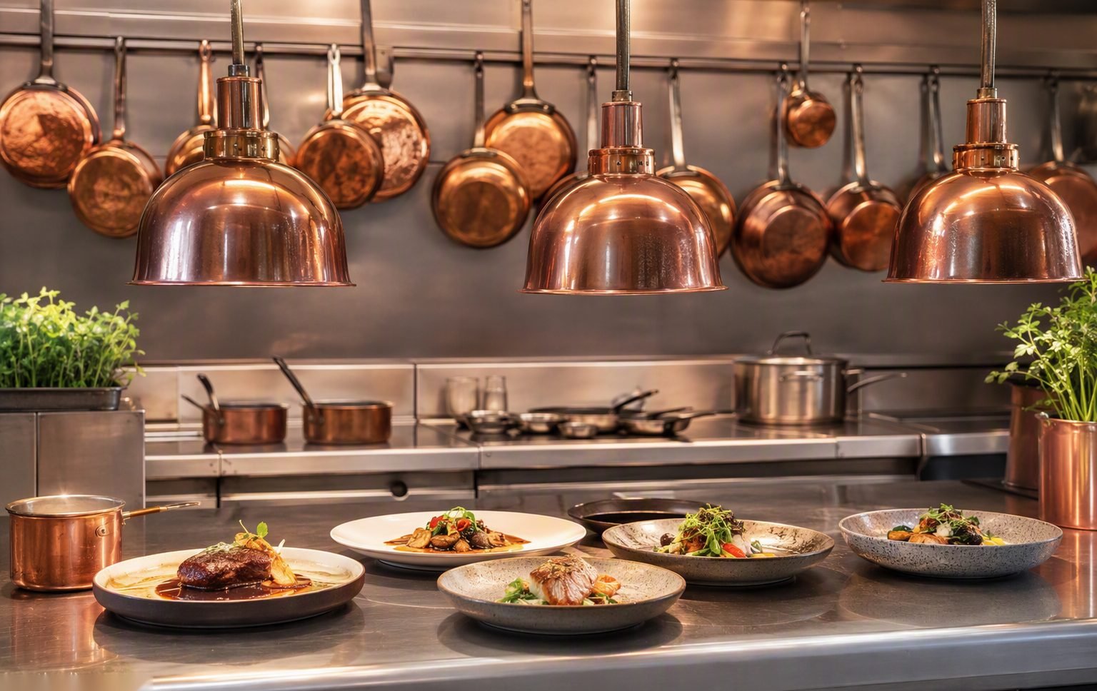 Illustrative image — Chefs working in a large commercial hotel kitchen during service preparation
