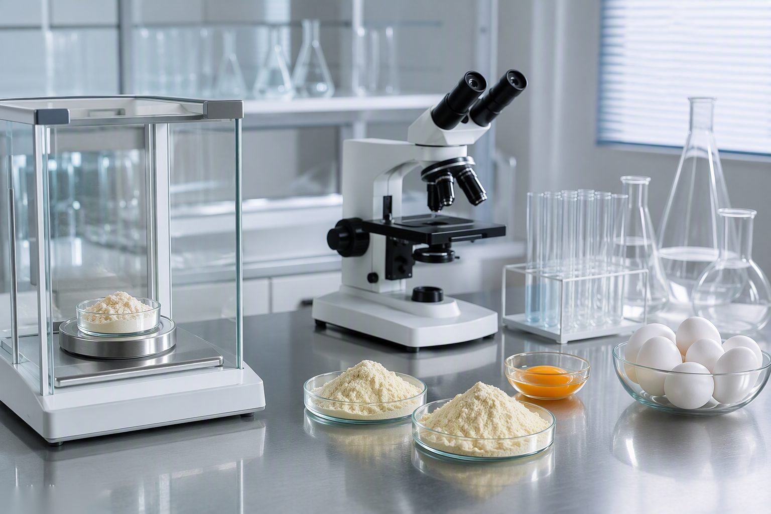 Illustrative image — Food quality control laboratory — batch testing and analysis for egg ingredients