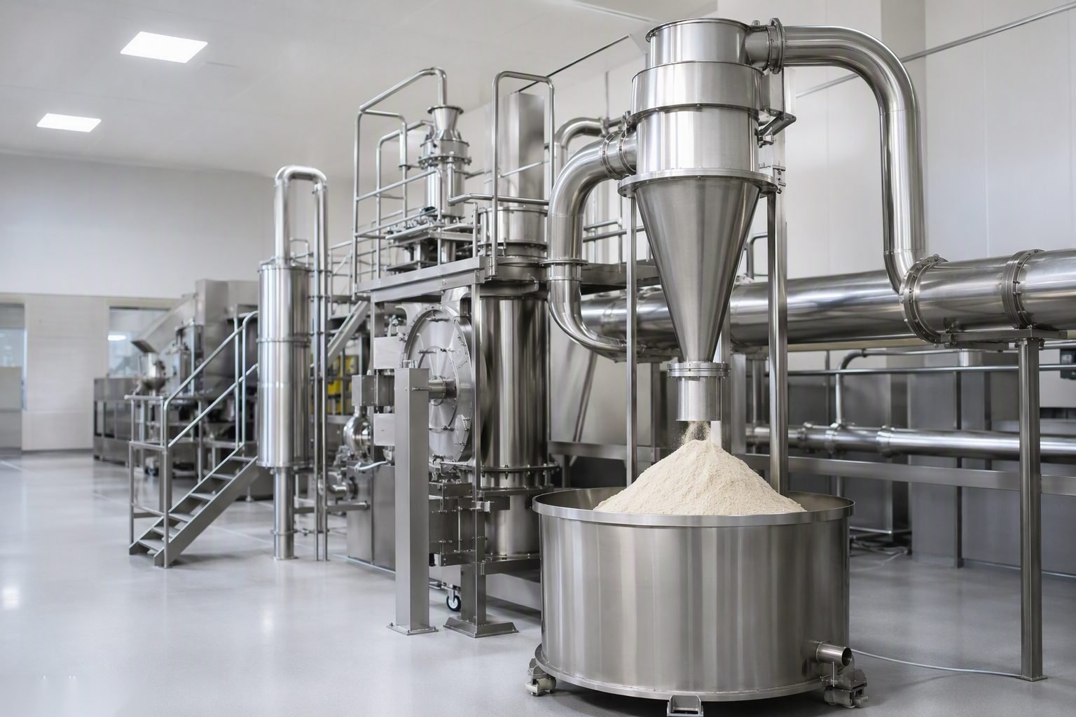 Illustrative image — Egg breaking and separation line — albumen prepared for drying into egg white powder