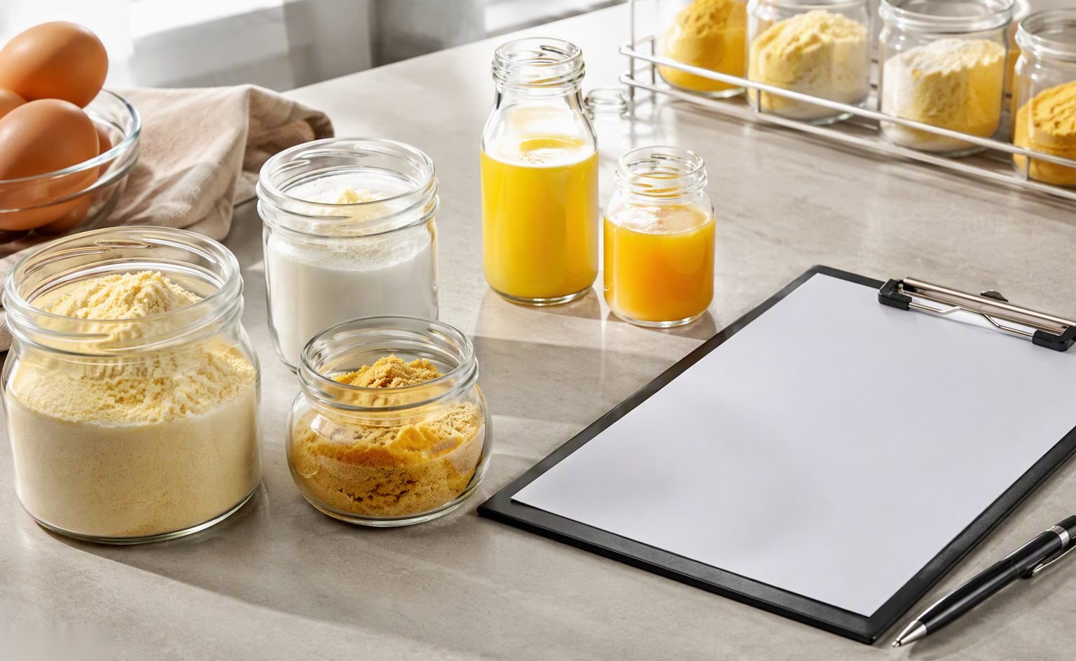 Editorial illustration of a structured B2B supply enquiry being prepared on a desk with product samples